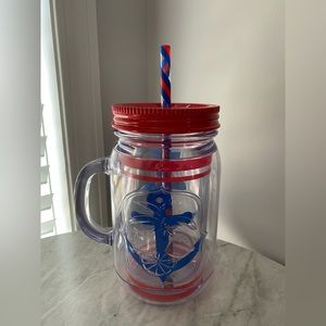 Red and Blue Anchor Mason Jar Cup